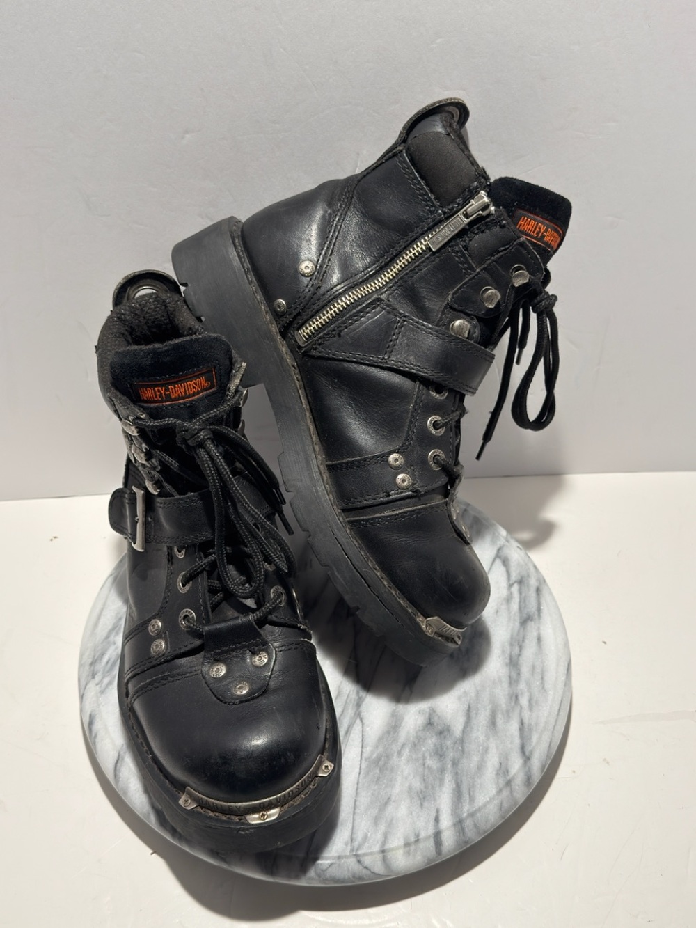 Harley Davidson Men's Brake Buckle Leather Riding Boots Steel Toe Black Size 8